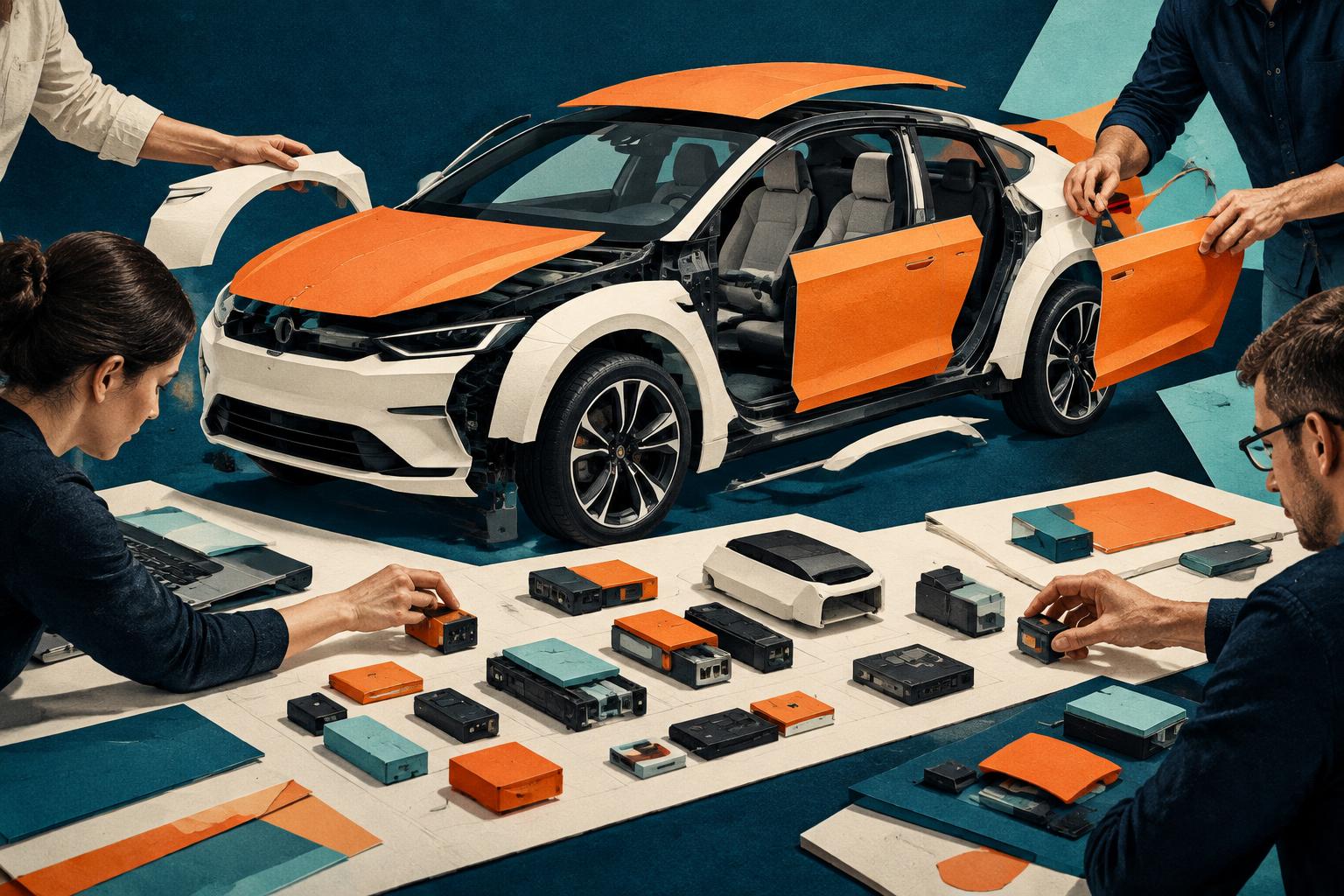 Illustration éditoriale : conception automobile modulaire et collaborative