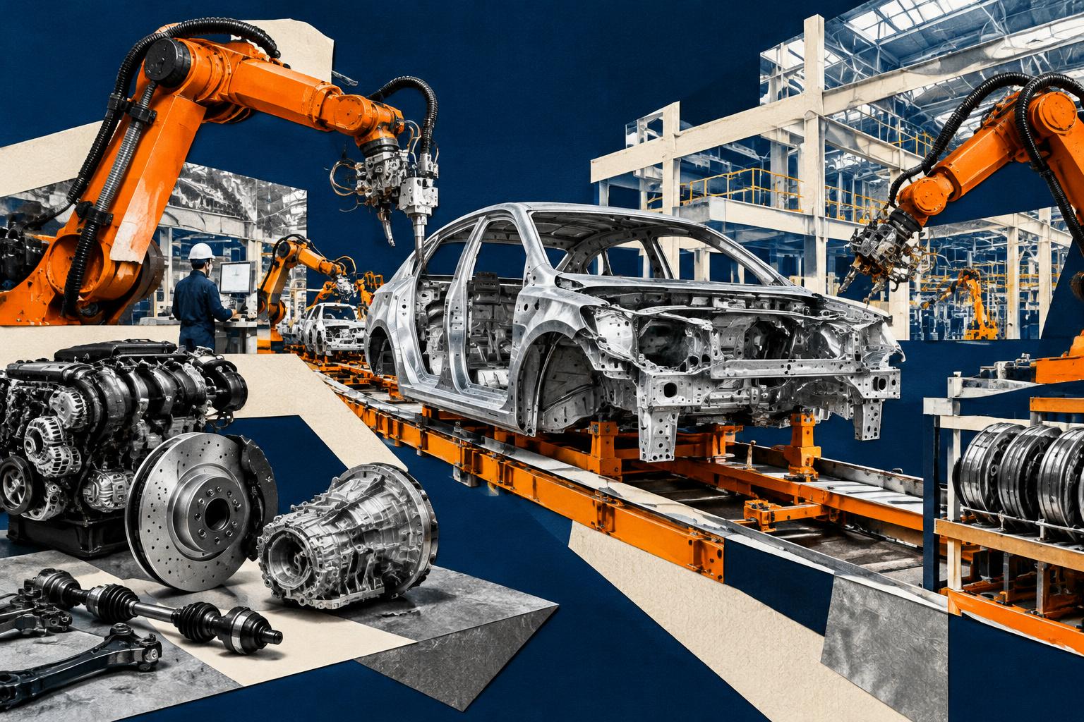 Illustration éditoriale : filière automobile et chaîne de production